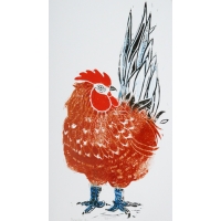 9 Brown Rooster Linocut 39x22cm